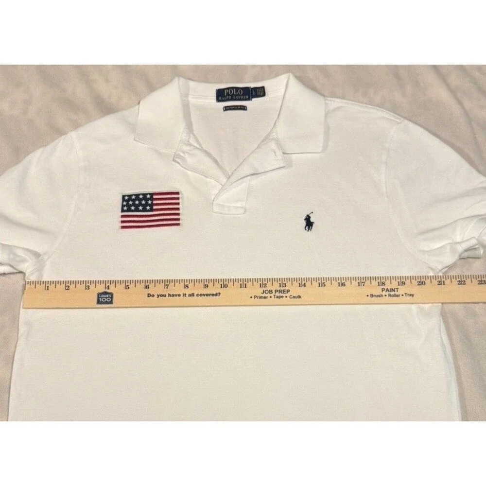 Polo Ralph Lauren Custom Fit American Flag Logo White Polo Size L Golf Casual